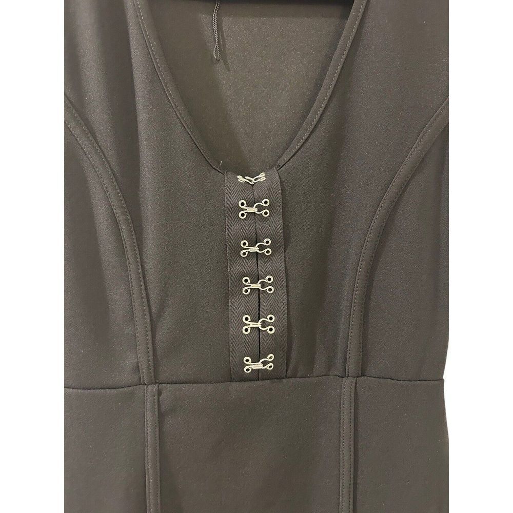 Pretty Little Thing Dress Shape Black Crepe Eyelet Detail Midi Size 2 Women PLT - Picture 5 of 11